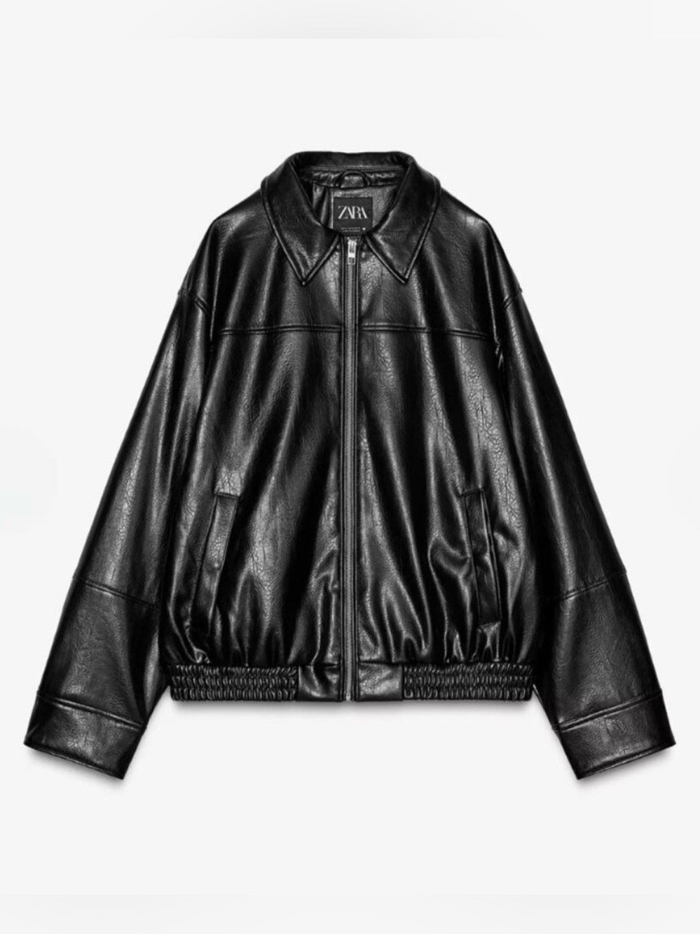 ZARA Black Faux Leather Oversized Bomber Jacket XS - Picture 3 of 6